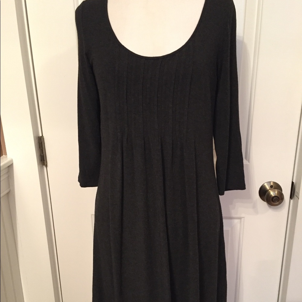 EILEEN FISHER DRESS GRAY MINI STRETCH JERSEY KNIT 3/4 SLEEVE SCOOP NECK Size XS